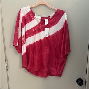 Lane Bryant Red and White Short Sleeve Top